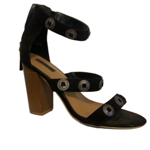 Black Suede Sandals Heels Shoes Straps Block Heel​​​​​